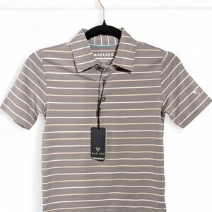 ​⛳️ NWT Maelreg Boys Performance Golf Polo Size 6 Grey Stripes 🏌️‍♂️